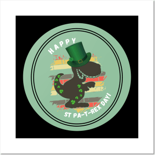 St Patricks Day Dinosaur Lover T Rex Green Clover Shamrock Design Posters and Art